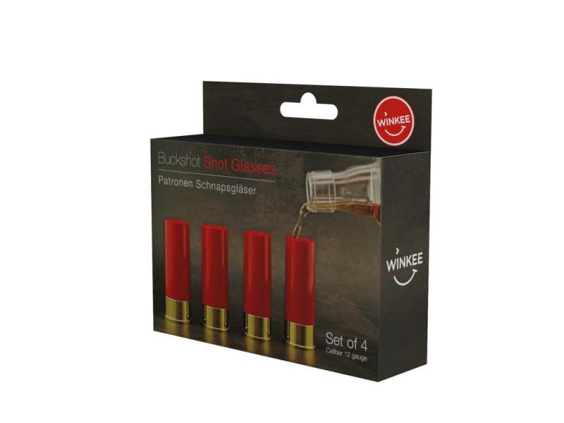 Pumpgun Schnapsgläser 12 Gauge - 4er Set - Patronenhülsen - Verpackung