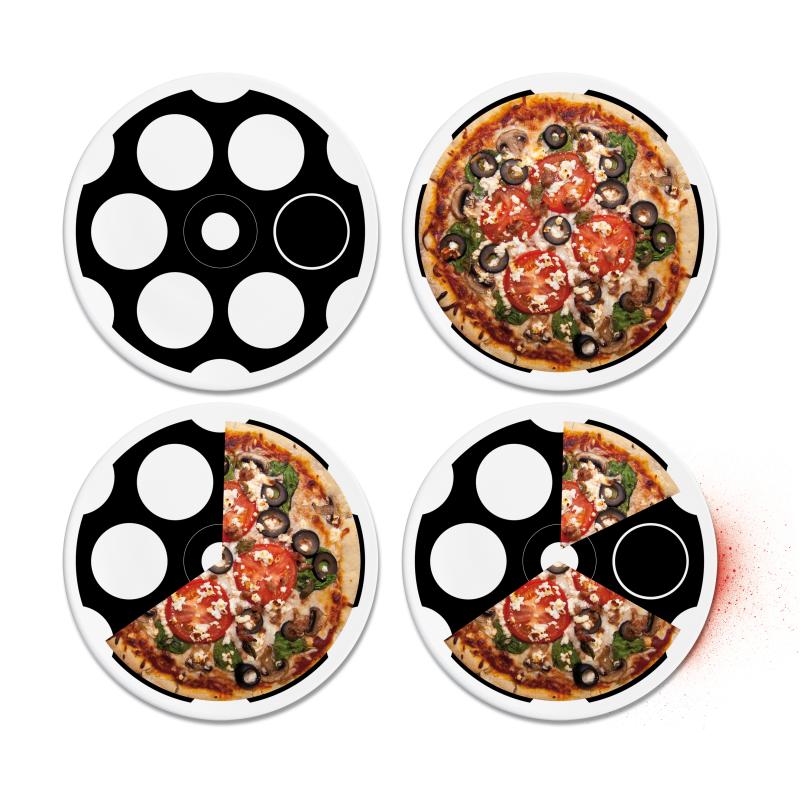 Russisch Roulette Pizza Teller - Revolver Trommel - belegt